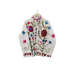 Chaqueta de Algodón Bordada con Flores Estilo Bohemio, Hecha a Mano, Manga Larga, Bolsillos Laterales, Calidad Premium, Abrigo Distintivo para Mujer - Product Image 1