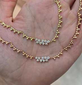 Collares de cadena de bolas con cuentas de diamante, redondos, de lujo, cultivados en laboratorio, únicos para bodas, de 15 pulgadas, para superposición, de oro macizo de 14k y 18k, del fabricante - Product Image 2