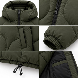 Chaqueta acolchada con capucha para hombre, color verde oliva, gruesa, holgada, con cremallera, para invierno - Product Image 6