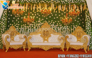 Ensemble de canapés de scène de style impérial pour cérémonie de fiançailles, canapé en bois luxueux style couronne pour décoration de réception, ensemble de canapés de scène style Maharaja - Product Image 5