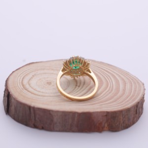 IGI Certified Round Cut Emerald Sunburst Halo Diamond Ring in <b>Solid</b> 925 Sterling <b>Silver</b> - Product Image 3