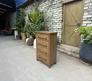 Solid Wood 5 Drawer Dresser Rustic <b>Storage</b> Cabinet Brown Wooden <b>Chest</b> for Bedroom Living Room - Product Image 5