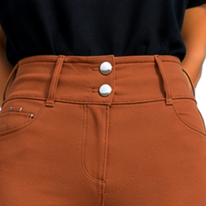 Leggings d'équitation taille haute pour femme, couleur orange rouille, extensibles, avec poche avant, texture équestre - Product Image 5