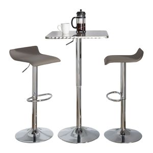 Juego de Barra de Bar Contemporáneo de 3 Piezas, Ajustable, Cuadrado, con Reposapiés Ovalado de PVC Gris, Metal Cromado Plateado, Muebles de Bar Contemporáneos - Product Image 1