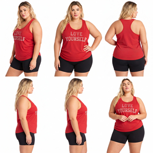 เสื้อกล้ามทรง Racerback ไซส์พลัสสำหรับผู้หญิง พิมพ์ลายเพชร เสื้อซิงเกิลต์คอกลมสำหรับออกกำลังกาย ผ้าฝ้าย 100% เสื้อกล้ามไซส์พลัสสำหรับผู้หญิง - Product Image 5