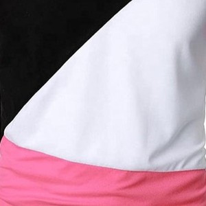Men's Color Blocked Polo Shirt <b>Short</b> Sleeve Geometric Pattern Casual Knitted Pink <b>Black</b> White - Product Image 4