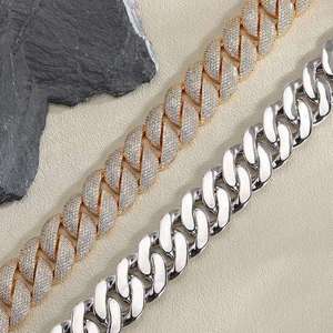 Unisex 18k Solid Gold Rhodium Plated Cuban Chain <b>Bracelet</b> Natural Stone Hip Hop Style AMBER JEWELS T-674 Wedding Gift IGI - Product Image 4