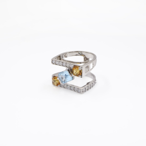 925 Sterling Silver Natural <b>Citrine</b> Blue Topaz <b>Ring</b> Rhodium Plated OEM ODM Fine Jewelry - Product Image 4