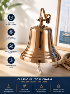 Cloche marine robuste en laiton de 12 pouces, décoration murale nautique avec corde de tirage pour usage maritime et cadeau - Product Image 1