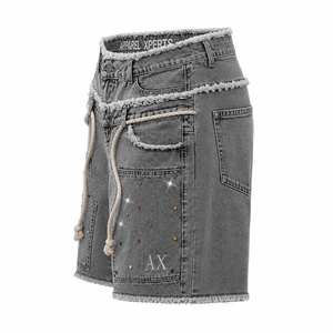 Pantalones Cortos de Mezclilla Personalizados 2026 para Hombre, Estilo Y2K, con Pedrería, Dobladillo Deshilachado, Ajuste Holgado, Moda Urbana de Verano - Product Image 4