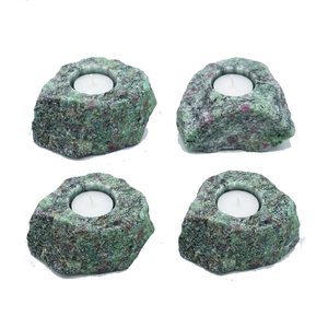 Support de bougie en pierre naturelle sculptée à la main en zoïsite rubis, pierre précieuse agate, pour la guérison, vente en gros - Product Image 3
