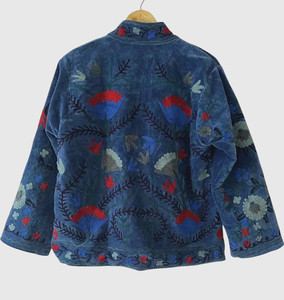 Veste en coton brodée à la main à motifs floraux, manches longues, col mandarin, grande taille, style Prairie Chic pour femme, tenue d'automne - Product Image 2
