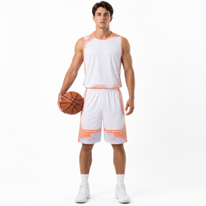 Ensemble de maillots de basket-ball pour hommes, sans manches, col rond, impression sublimée, polyester respirant, vêtements de sport - Product Image 1