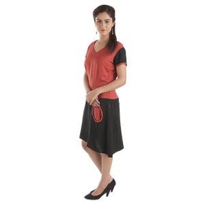 Elegante vestido de moda hasta la rodilla para niñas y mujeres de media manga y parte inferior asimétrica en dos tonos respetuoso con el medio ambiente - Product Image 3