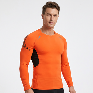 Men's Orange Long Sleeve Quick Dry Knitted Sport T-Shirt Slim Fit O-Neck Solid Color Formal Lightweight 220g Eco-Friendly - Product Image 4