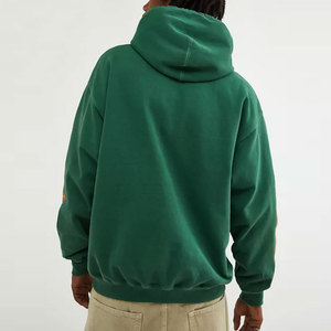 Green Hooded Fleece <b>Pullover</b> <b>Men</b> 100% Cotton Oversized Casual Front Pocket Breathable 300g Winter Streetwear - Product Image 2