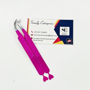 Pince à épiler pour extensions de cils en acier inoxydable durable, courbée à 90 degrés, fine et robuste, couleur rose foncé - Product Image 1