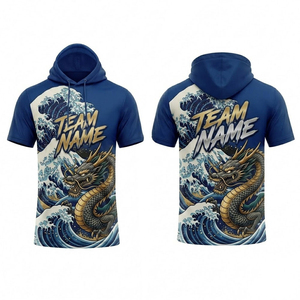 เสื้อเชิ้ตมีฮู้ดแบบครึ่งแขนสั่งทำพิเศษ ผ้าโพลีเอสเตอร์น้ำหนักเบา เสื้อทีม OEM พร้อมชื่อและหมายเลข  ชุดกีฬาแบบซับลิเมชั่น - Product Image 1