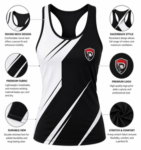 Women's Casual Reversible Sporty <b>Tank</b> <b>Top</b> Black <b>White</b> Quick Dry Knitted Polyester Front Logo O-Neck Customizable - Product Image 6