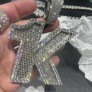 Custom 1K Moissanite Luxury <b>Initial</b> Letter Pendant 925 Sterling Silver Rhodium Plated Iced Out Hip Hop Fit Cuban Link <b>Chain</b> - Product Image 6