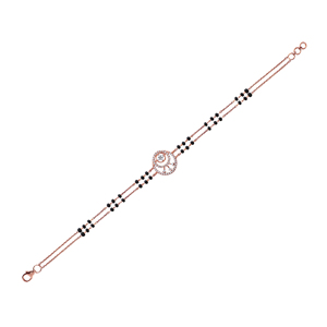 Rose <b>Gold</b> Evil Eye CZ Diamond Mangalsutra <b>Bracelet</b> with Black <b>Beads</b> for Wo - Product Image 1