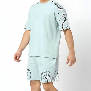Customizable 100% Breathable Cotton <b>Twin</b> <b>Set</b> for Men Summer Casual T-Shirts and Shorts with Custom Logo - Product Image 4