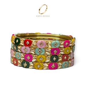 Bracelets en verre kashmiri multicolores arc-en-ciel exclusifs, design floral en cristal pour femmes, bijoux indiens pour mariage et festivals - Product Image 2