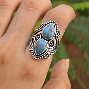 Blue Copper <b>Turquoise</b> 925 Sterling Silver <b>Ring</b> For Women Handmade Jewelry Gift For Wedding Anniversary Gift For Her Boho <b>Ring</b> - Product Image 1