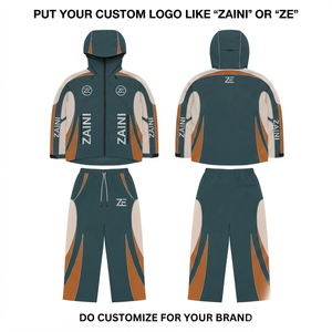ZAINI ZI-288 Men's Winter Windbreaker Suit Hooded Collar Breathable Casual Polyester/Nylon <b>Knitted</b> 300g Fabric Black Gold Panel - Product Image 1