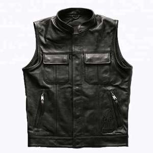 Gilet en cuir de mouton coupe-vent de haute qualité pour homme, col montant, fermeture éclair, style motard, avec logo frontal - Product Image 3
