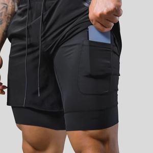 Men's Sportswear Shorts with Stylish Design Relaxed Fit Double <b>Layer</b> Running Shorts Performance Gym Shorts with Stretch Fabric - Product Image 2