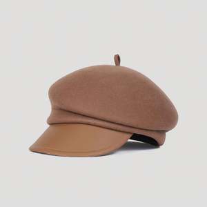 Chapeau haut de gamme pour femme, automne-hiver, en laine, casquette de baseball structurée, chapeau béret élégant pour femme, casquette de sport à visière en cuir - Product Image 1