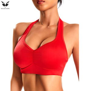 Breathable In One Solid Red Color Soft Touch Material Adjustable Fashionable Wear New Arrival Simple <b>Halter</b> <b>Neck</b> Sports <b>Bra</b> - Product Image 5