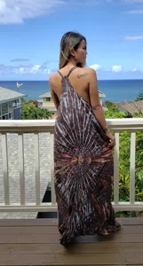 Women’s Boho Tie Dye Rayon Maxi Dress Sleeveless <b>Spaghetti</b> <b>Strap</b> Loose Fit Flowy Casual Beach Wear Dress - Product Image 2