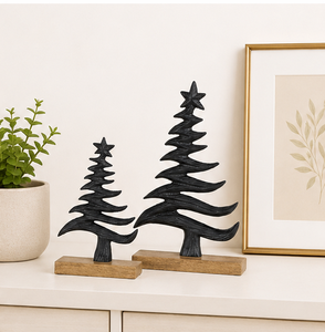 Wholesale Minimalist Black Metal Christmas <b>Tree</b> Sculpture With Mango Wood Base Modern <b>Tabletop</b> Holiday Decoration For Living - Product Image 6