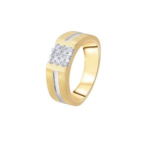 Bague pour homme en or jaune bicolore avec cluster carré de diamants de laboratoire - Product Image 1