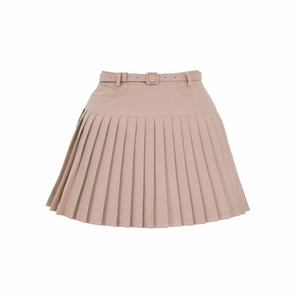 Women's <b>Pleated</b> <b>Skirt</b> with Belt and Pockets Solid Color Casual Summer <b>Mini</b> Natural Waistline Design 100% Cotton - Product Image 3