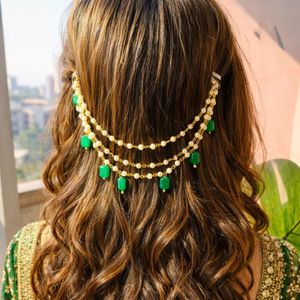 Chaîne de cheveux multicouche en perles et strass pour femmes - Accessoire de cheveux pour fête et mariage - Product Image 4