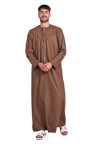 Manches longues Thobes respirant hommes Thobe élégant arabe personnalisé poitrine tussle Design Jubbah bouton up marron Thobe / Thawb - Product Image 5