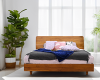 Cama Flotante Nórdica Moderna y Práctica, de Madera Maciza de Teca de Indonesia, Tamaño King, Altura Ajustable, Plataforma Sostenible y Duradera