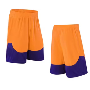 Unisex Orange Purple Color Blocked Quick Dry Basketball Shorts Elastic Waist Regular Fit Adults Summer Sport Wear - Product Image 1