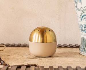 Quemador de incienso árabe Bakhoor, Mabkhara de mármol, quemador de incienso Oud con tapa perforada dorada, soporte de incienso tradicional de Oriente Medio - Product Image 3