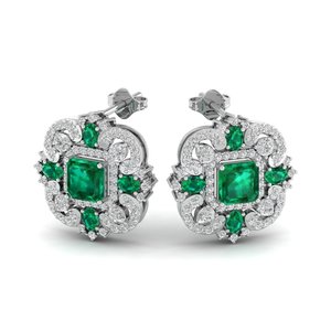 Boucles d'oreilles clous REYES en or massif 14 carats de haute qualité avec diamants et fermoir à vis, prix d'usine, émeraude de 5,04 carats, bijoux fins - Product Image 1