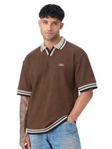 Polo de Manga Corta para Hombre, Color Marrón, Tejido 100% Algodón, con Cuello y Puños en Contraste, Uniforme Casual para Escuela Secundaria - Product Image 1
