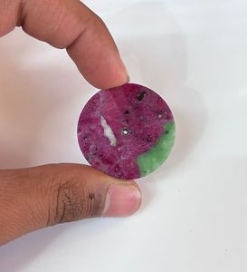A K Gems pink and Green Ruby Zoisite Watch Dial 28.5 mm One Sided Polished <b>Face</b> 0.7mm Thick Center Hole 2 mm Model GMC-257 - Product Image 3