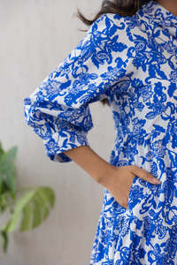 BLUE & <b>WHITE</b> COTTON <b>MAXI</b> WOMEN COTTON DRESS LIGHT WEIGHT COMFORTABLE AND BREATHABLE BEAUTIFUL PRINT THAT ADD A TOUCH OF CHARM - Product Image 6