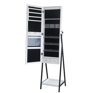 Armadio Portagioielli con Specchio a Tutta Altezza, 1 Ripiano, Lampada a LED a 3 Colori, 8 Perle Interne Bianche e Base in Legno - Product Image 5