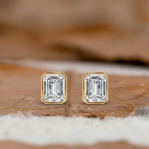 Igi for Certified HPHT CVD Vvs1 Lab Grown Diamond 14k 18k Solid Gold Bezel Setting Luxury Women's Earrings <b>Studs</b> Emerald Cut 1-3 - Product Image 3