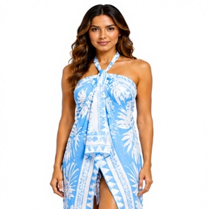 Wholesale Custom polyester <b>Sarong</b> plumeria flower <b>Wrap</b> Skirt for Women Beachwear Swimsuit Cover Up Resort Poolside Vacation - Product Image 2