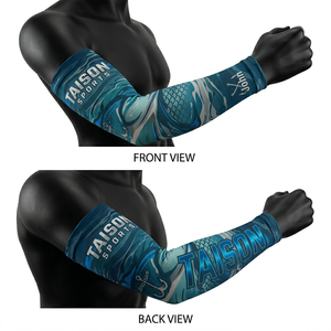 Manguitos de Pesca para Hombre, Premium, 180 GSM, Poliéster y Spandex, Camuflaje Azul, Transpirables, Protección UV, Logotipo Personalizado por Sublimación - Product Image 6